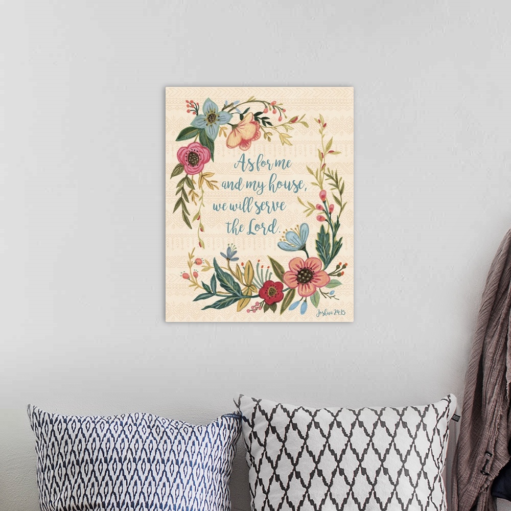 A bohemian room featuring A casual font and heartfelt sentiment make this folk-style piece work.