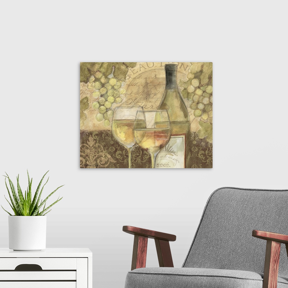 A modern room featuring Wine still life works in any home decor