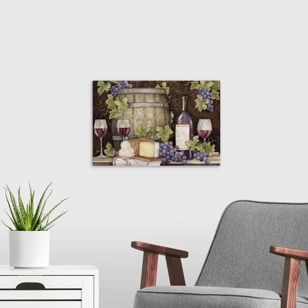 A modern room featuring Wine vignette captures the essence of the vineyard.