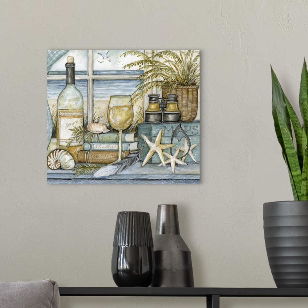 A modern room featuring A classic coastal still life adds a beautiful accent to any room.