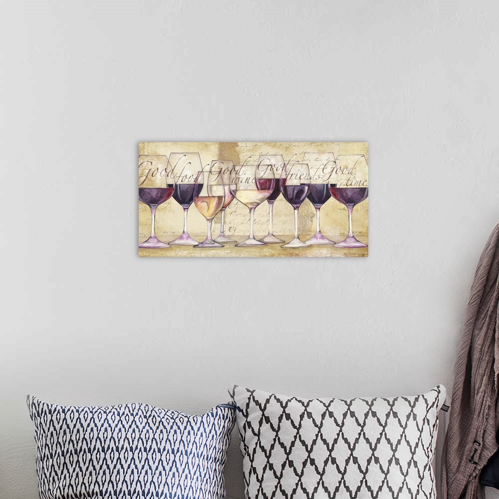 A bohemian room featuring An abstract array of wine glasses adds a stunning design element to your decor.