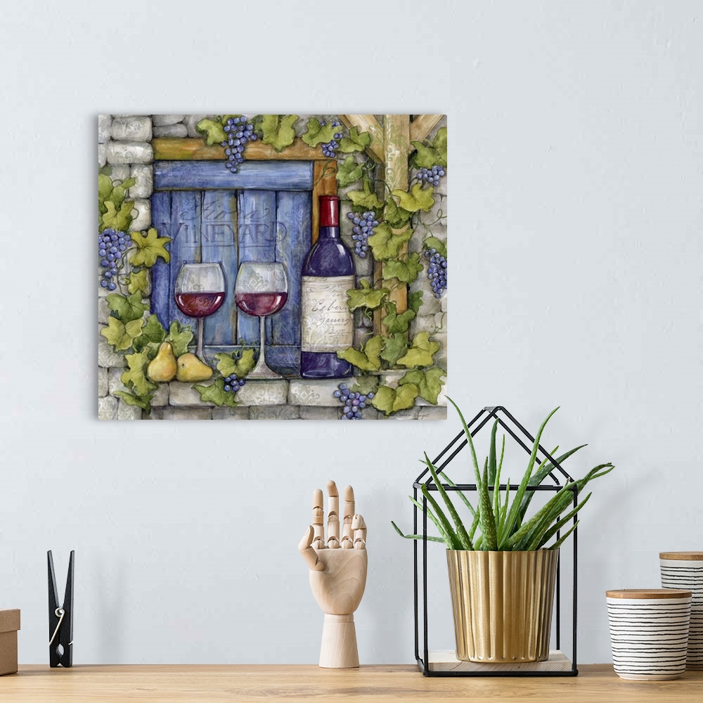 A bohemian room featuring A Tuscan window vignette of wine bottles and glasses!
