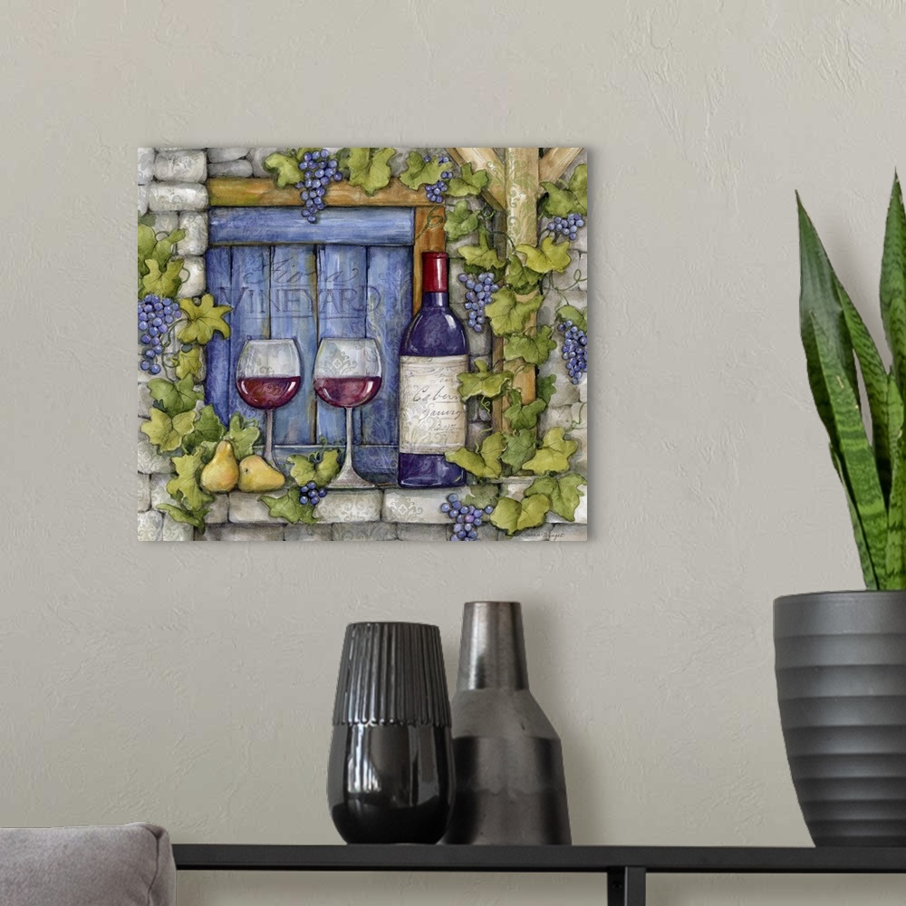 A modern room featuring A Tuscan window vignette of wine bottles and glasses!