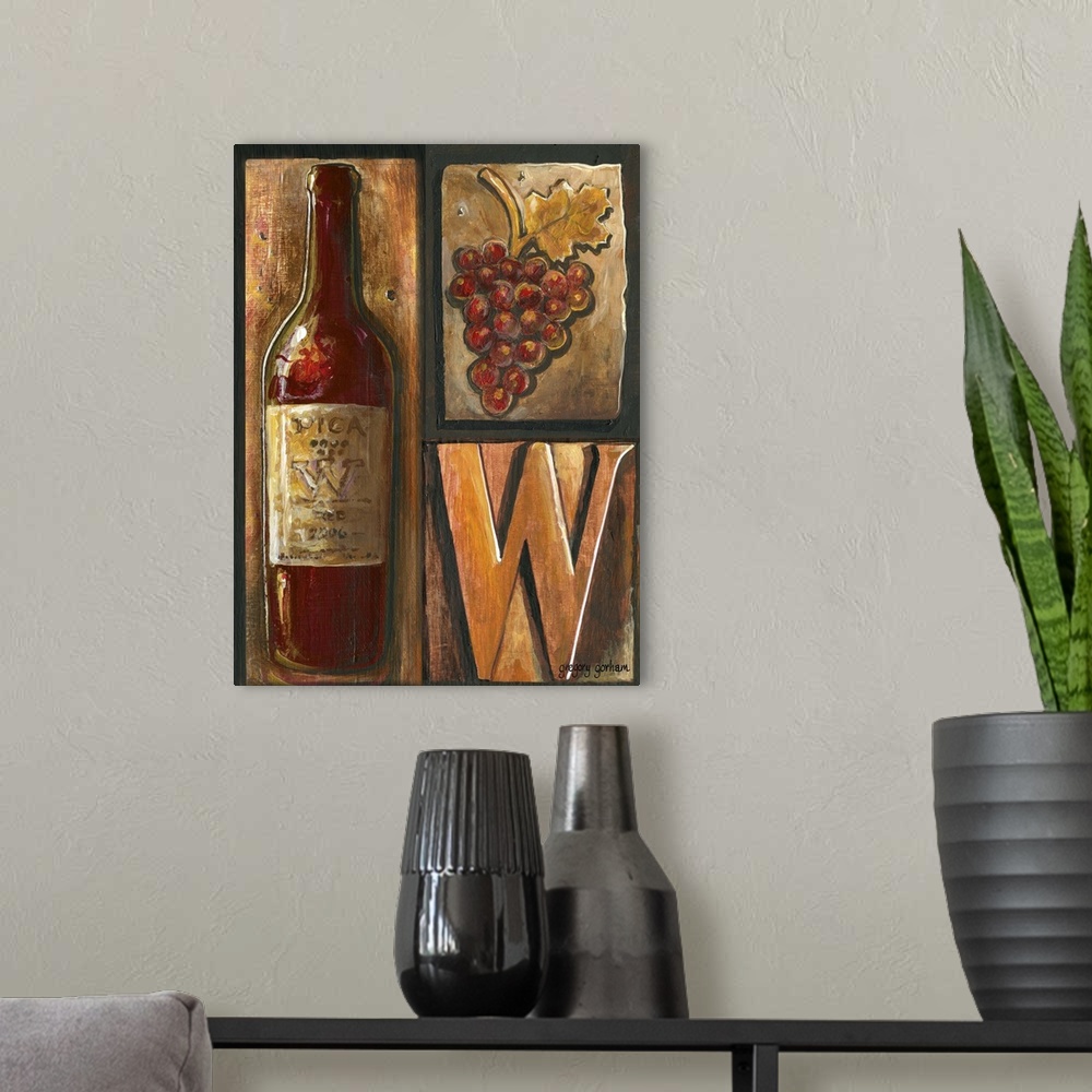 A modern room featuring Merging a typography art style with a wine theme makes for a visually intriguing image!