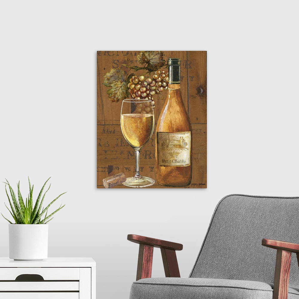 A modern room featuring Classic wine motif adds an oaken touch to a dining room kitchen or study.