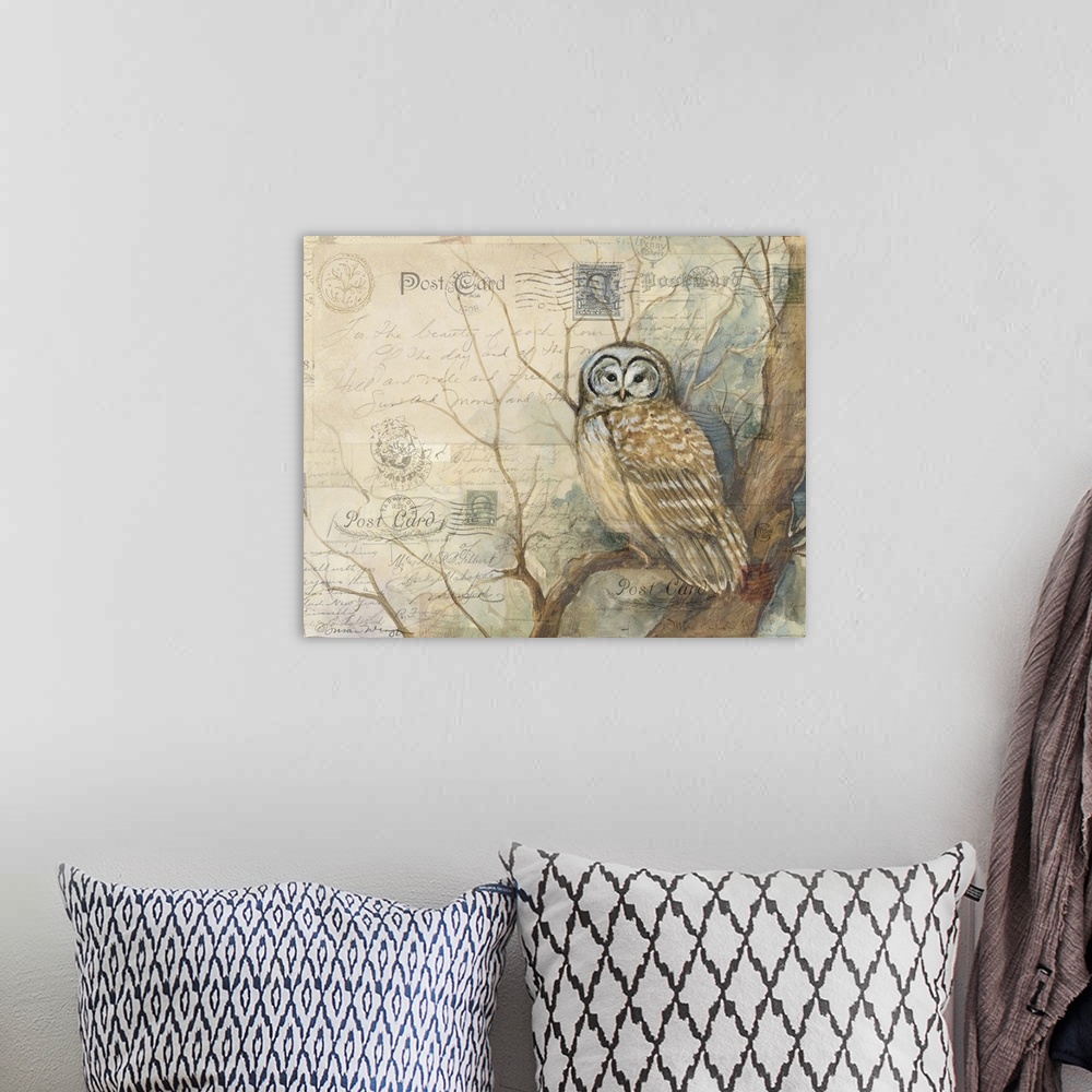A bohemian room featuring Botanical nature scene features the wise old owlgreat for den, study, bedroom, home decor
