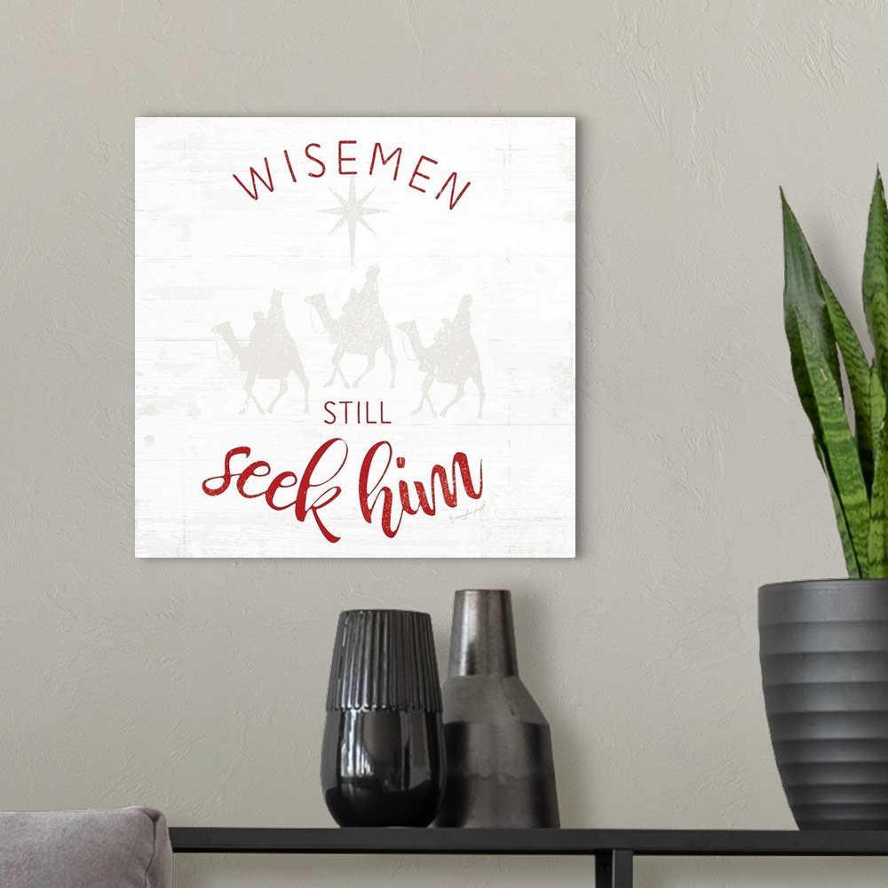 A modern room featuring Wisemen Still Seek Him - Red