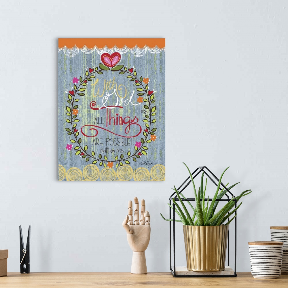 A bohemian room featuring Inspirational Christian message delivered in a bold and iconic piece of art.