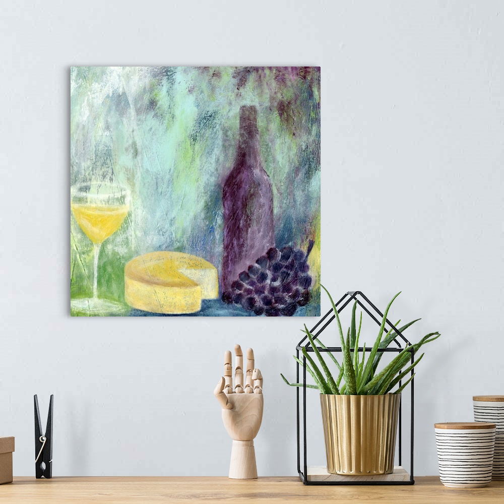 A bohemian room featuring Abstract wine tableau offers a unique take on a popular theme