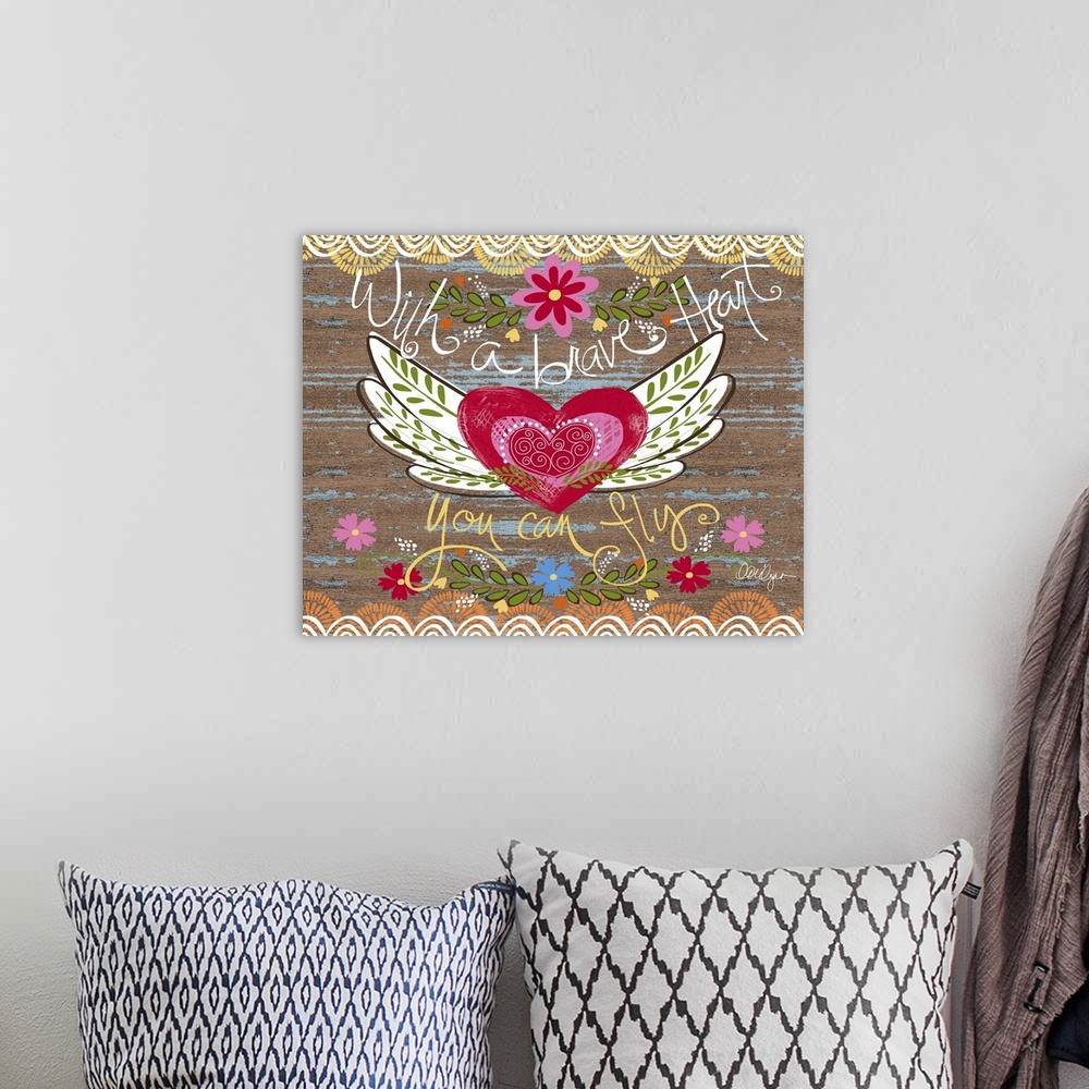 A bohemian room featuring Woodsy art with sentimental messages.