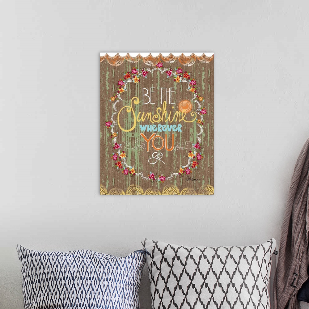 A bohemian room featuring Woodsy art with sentimental messages.