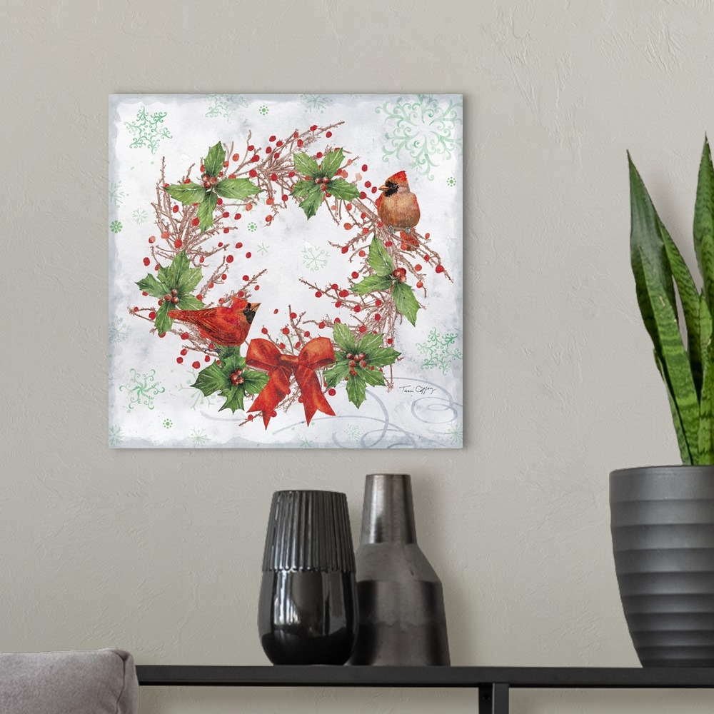 A modern room featuring This woodland wreath brings a rustic touch to any holiday setting!