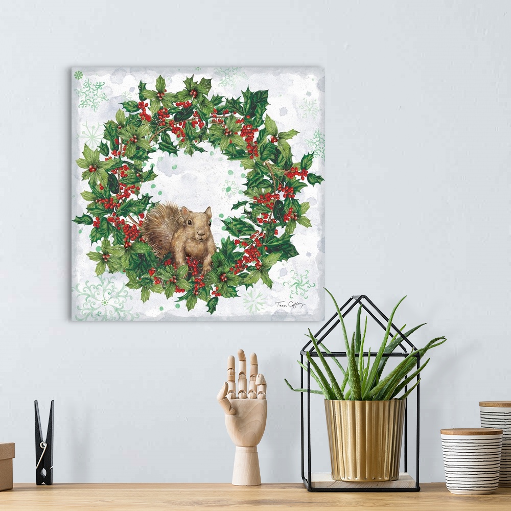 A bohemian room featuring This woodland wreath brings a rustic touch to any holiday setting!