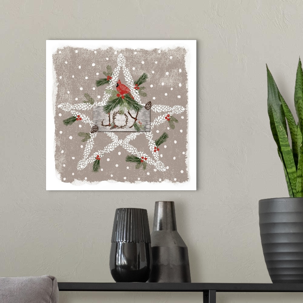 A modern room featuring A rustic holiday Joy star will bring a woodsy touch to your winter decor.