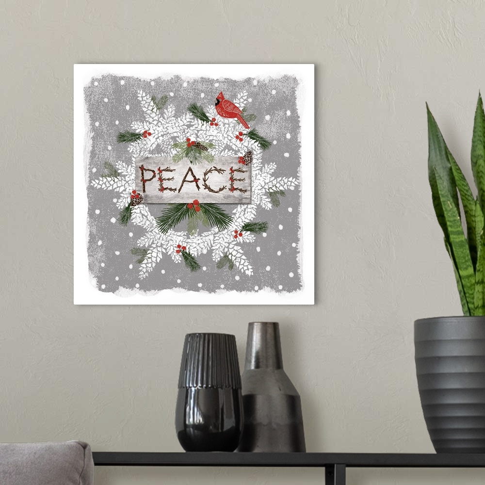 A modern room featuring A rustic holiday Peace wreath will bring a woodsy touch to your winter decor.