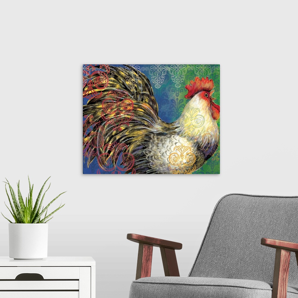 A modern room featuring Sophisticated country rooster adds elegant look to dining rooms, kitchens and more.