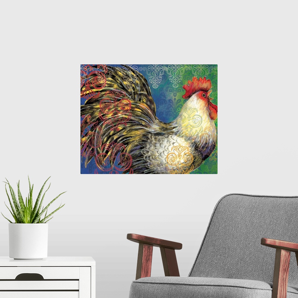 A modern room featuring Sophisticated country rooster adds elegant look to dining rooms, kitchens and more.