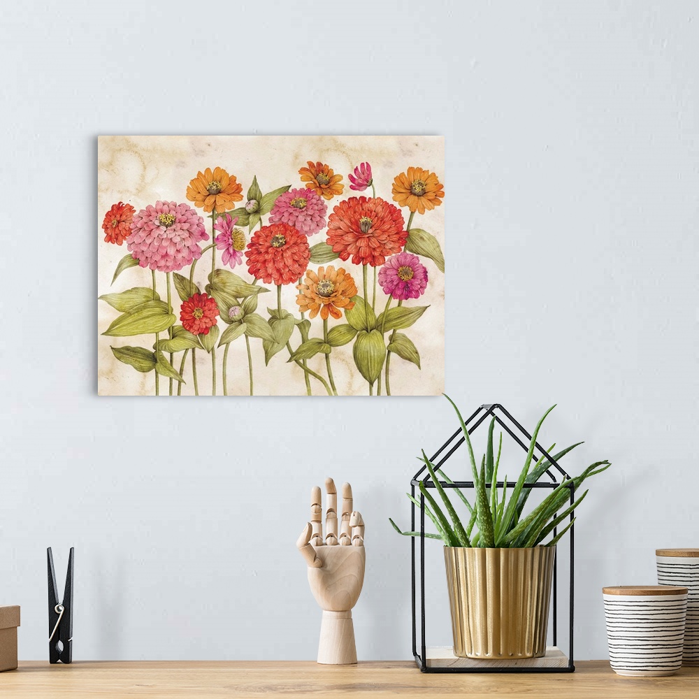 A bohemian room featuring Bright, casual flowers bring sunlight indoords