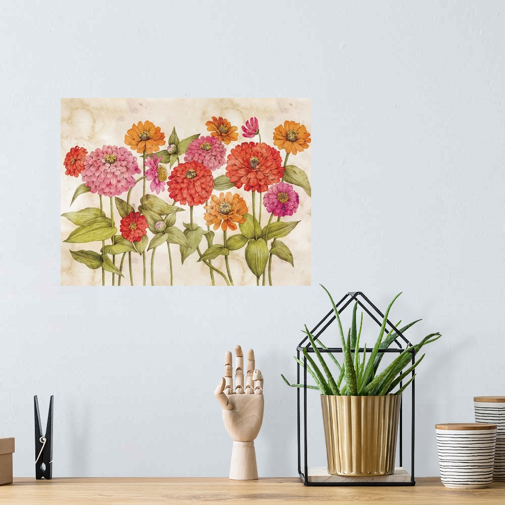 A bohemian room featuring Bright, casual flowers bring sunlight indoords