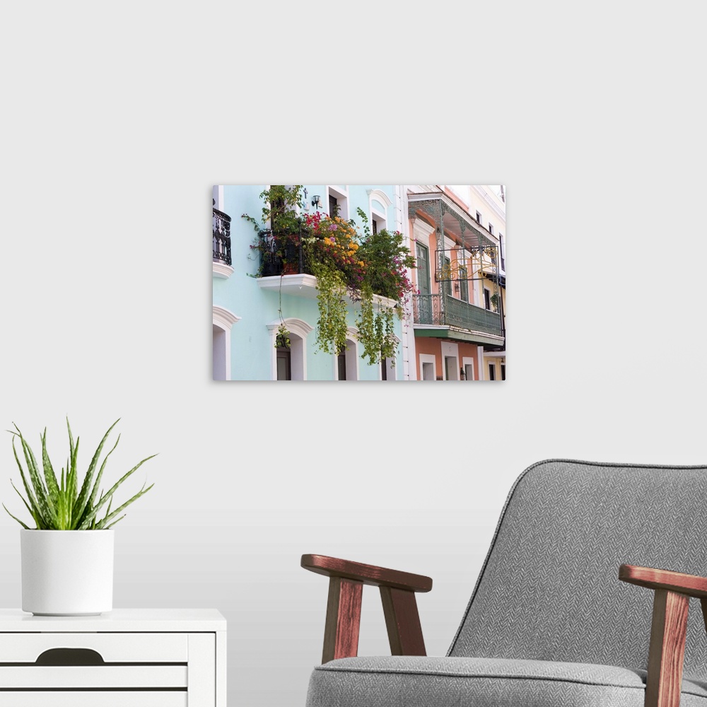 A modern room featuring A balcony garden above the streets of Old San Juan, Puerto Rico.