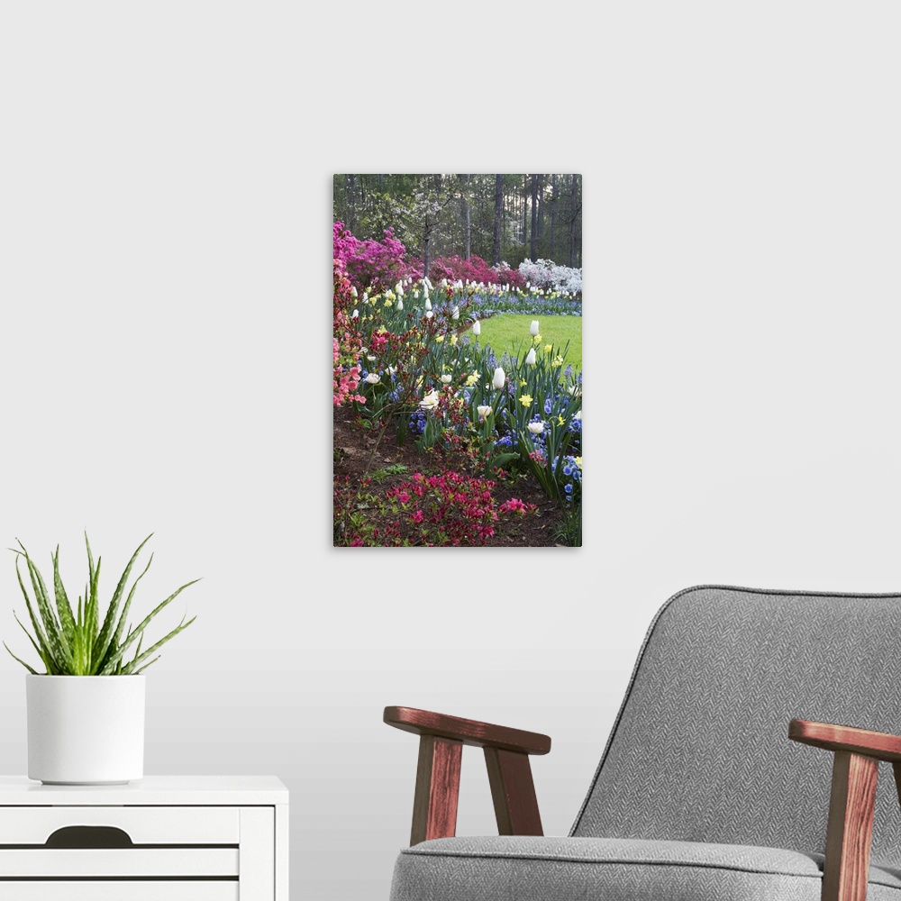 A modern room featuring USA, Georgia, Pine Mountain. A border of spring flowers.