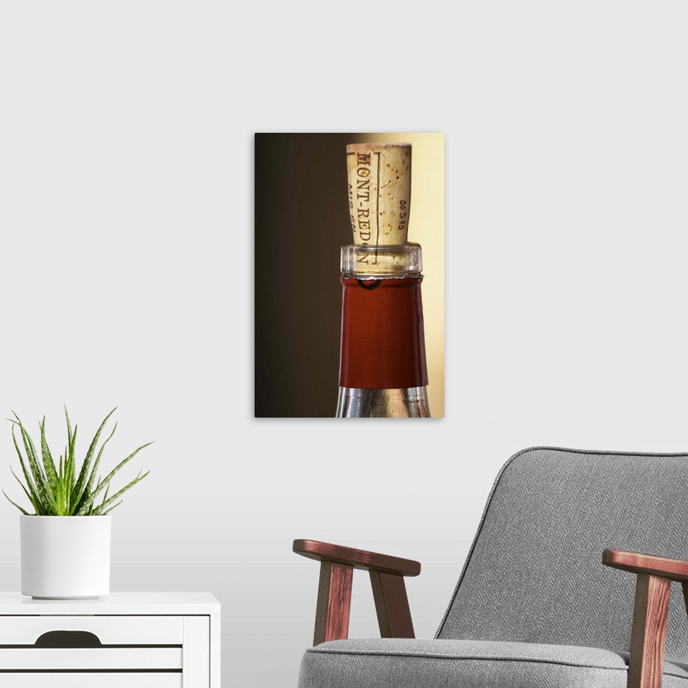 A modern room featuring A bottle neck with a cork to re-close it Mont-Redon. The restaurant Le Verger de Papes in the vil...