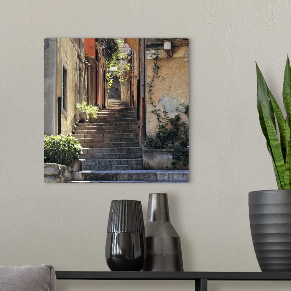 A modern room featuring Italy, Sicily, Taormina. A stairway invites walkers to explore Taormina on Sicily, Italy.