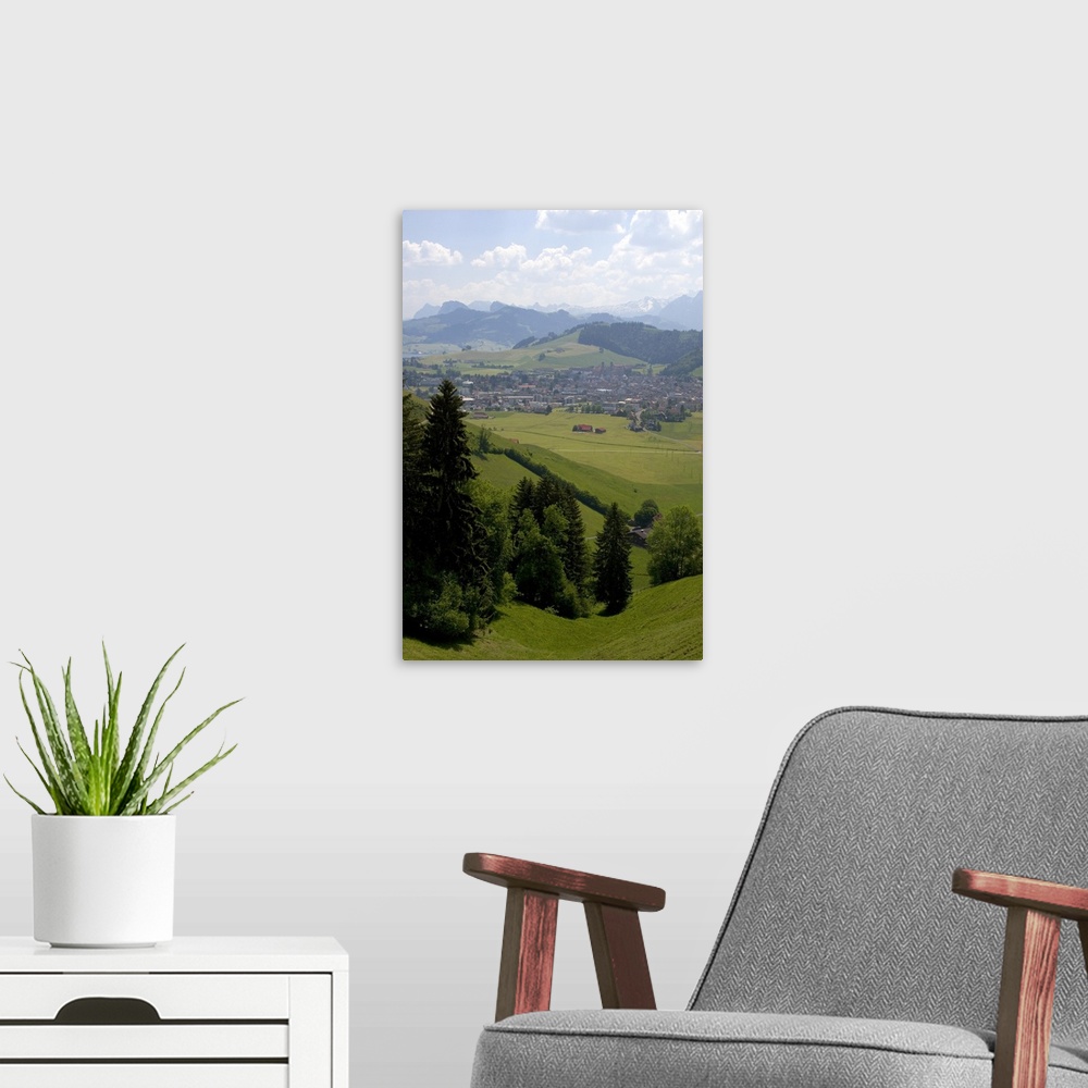 A modern room featuring A view of the alpine village Einsiedeln, Switzerland...switzerland, swiss, europe, european, trav...