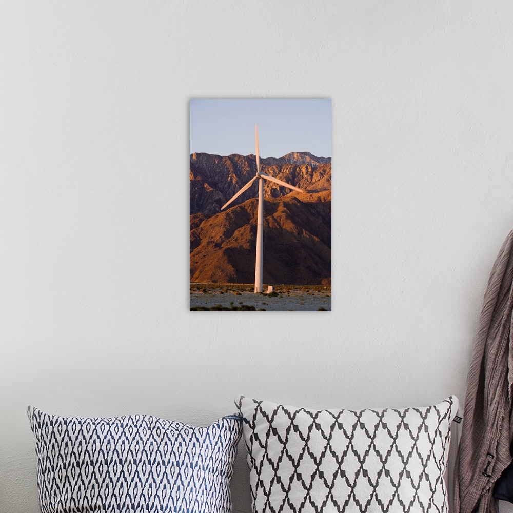 A bohemian room featuring A wind farm in the San Gorgonio Mountain Pass in Palm Springs, California.