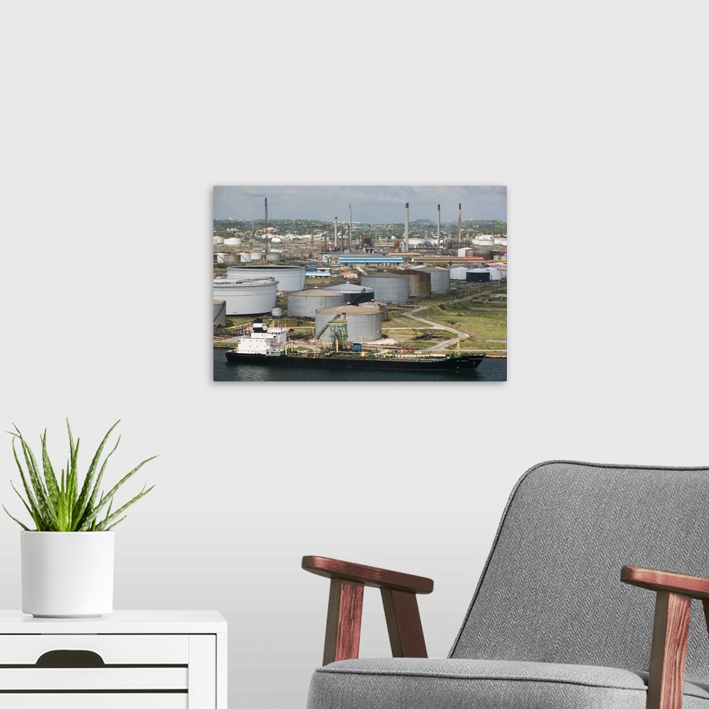 A modern room featuring ABC Islands-CURACAO-Willemstad:.Curacao Island Oil Refinery on the Scottegat