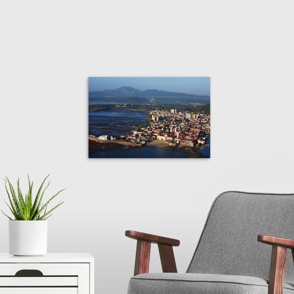 A modern room featuring Aerial view of Casco Viejo, the old colonial part of Panama City, Panama.