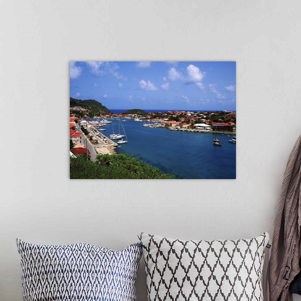 A bohemian room featuring Aerial view of Gustavia Port, St. Barths.