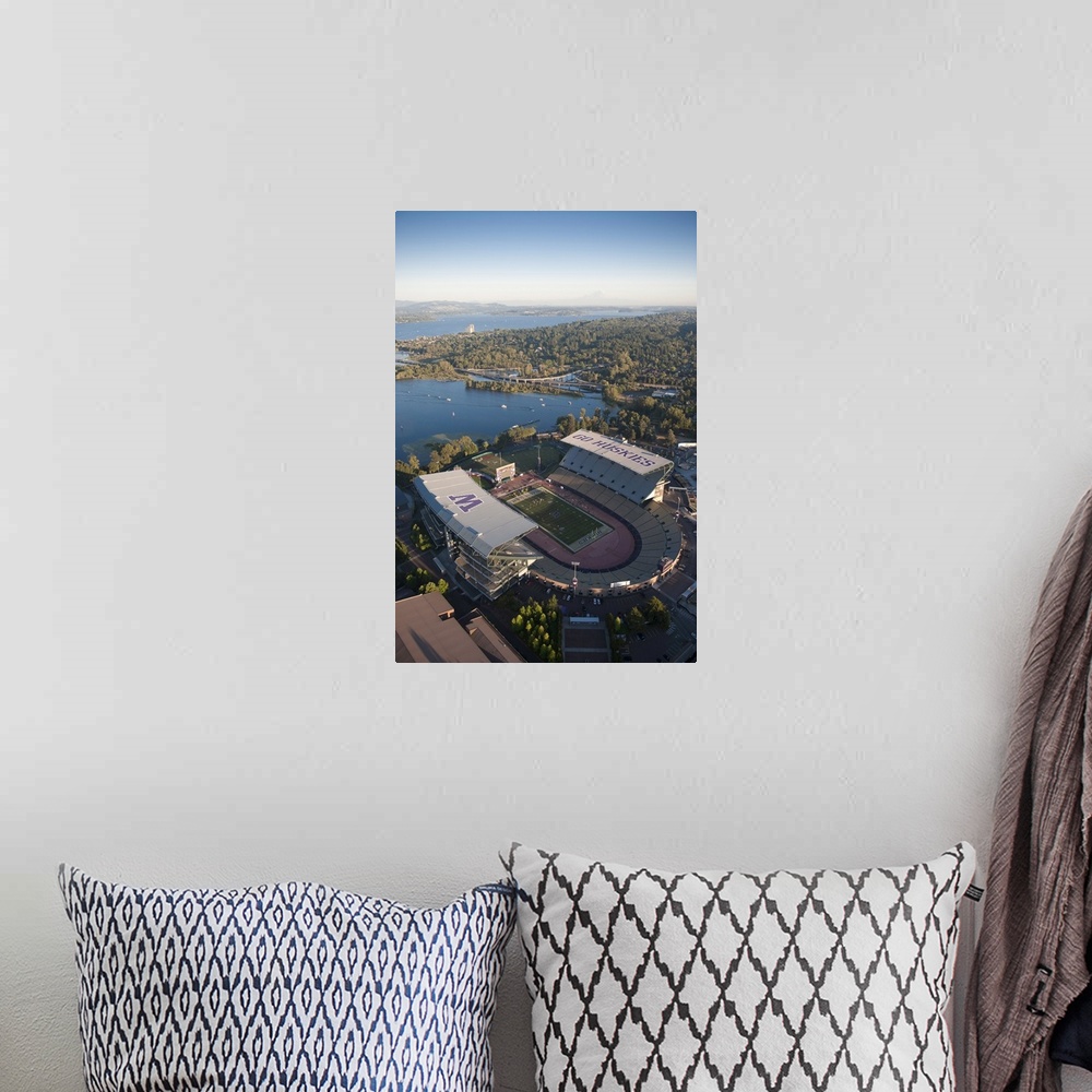 A bohemian room featuring Aerial view of Husky Stadium, Seattle, Washington.