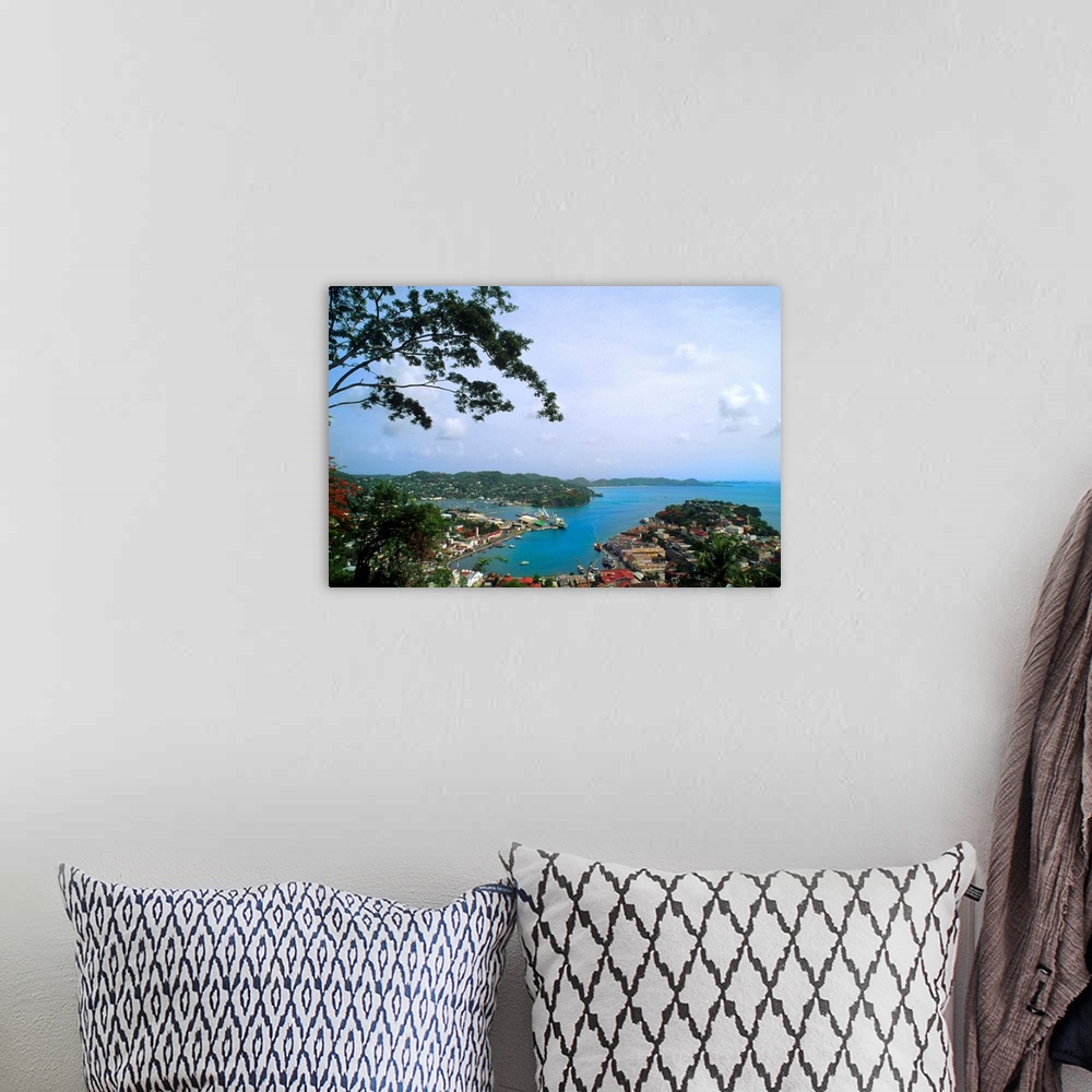 A bohemian room featuring Aerial from mountain of St Georges in Grenada Caribbean.