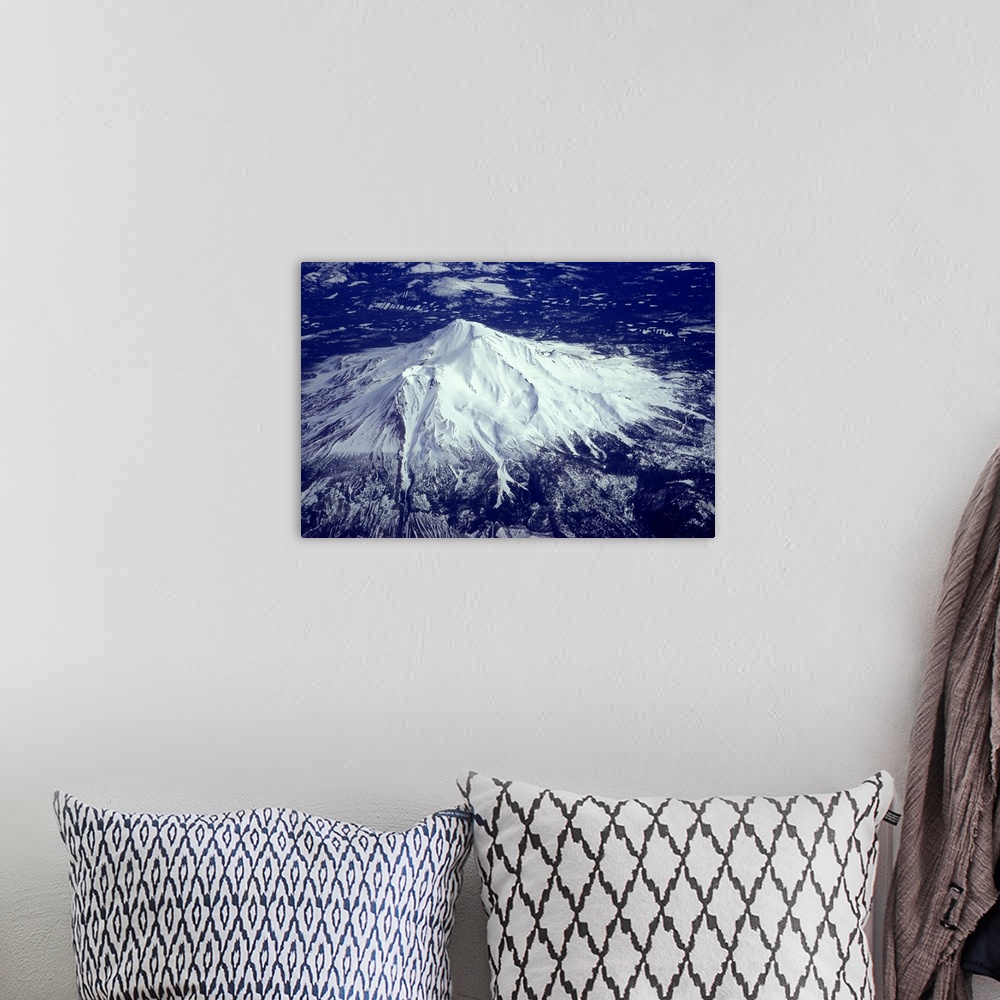 A bohemian room featuring Aerial view of Three Sisters Mountains in Central Cascades of Oregon.