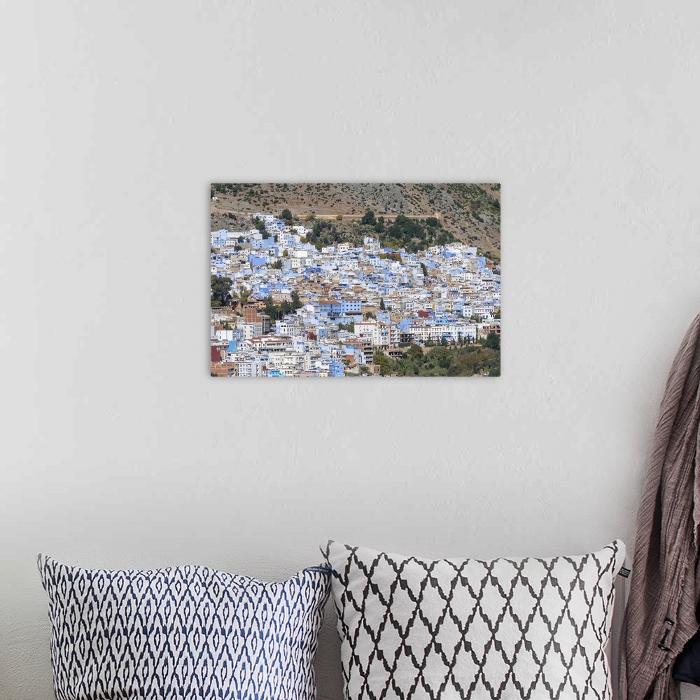 A bohemian room featuring Africa, Morocco, Chefchaouen. Overview of town. Credit: Bill Young