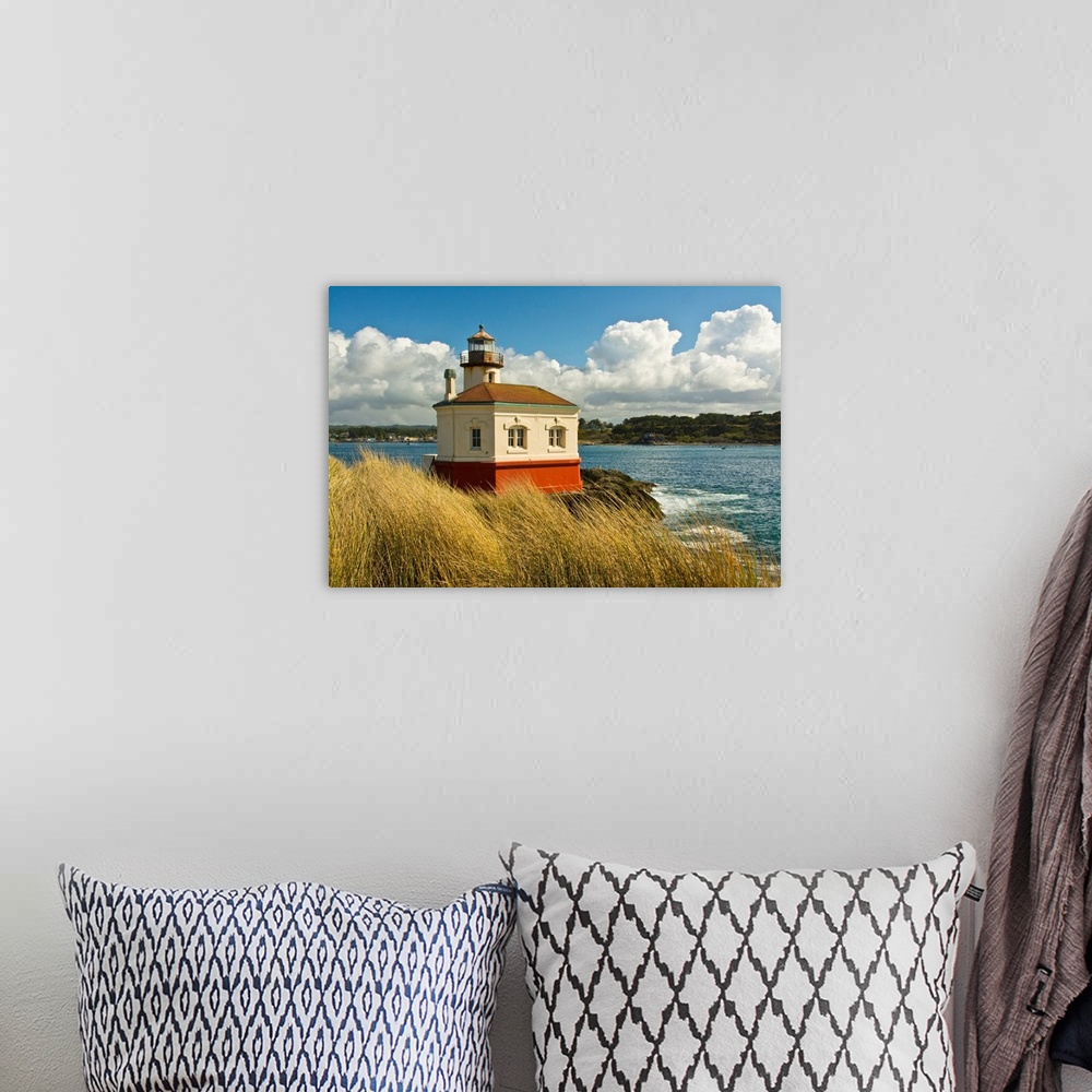 A bohemian room featuring afternoon, Coquille River Lighthouse from Bullards State Park, Oregon, USA