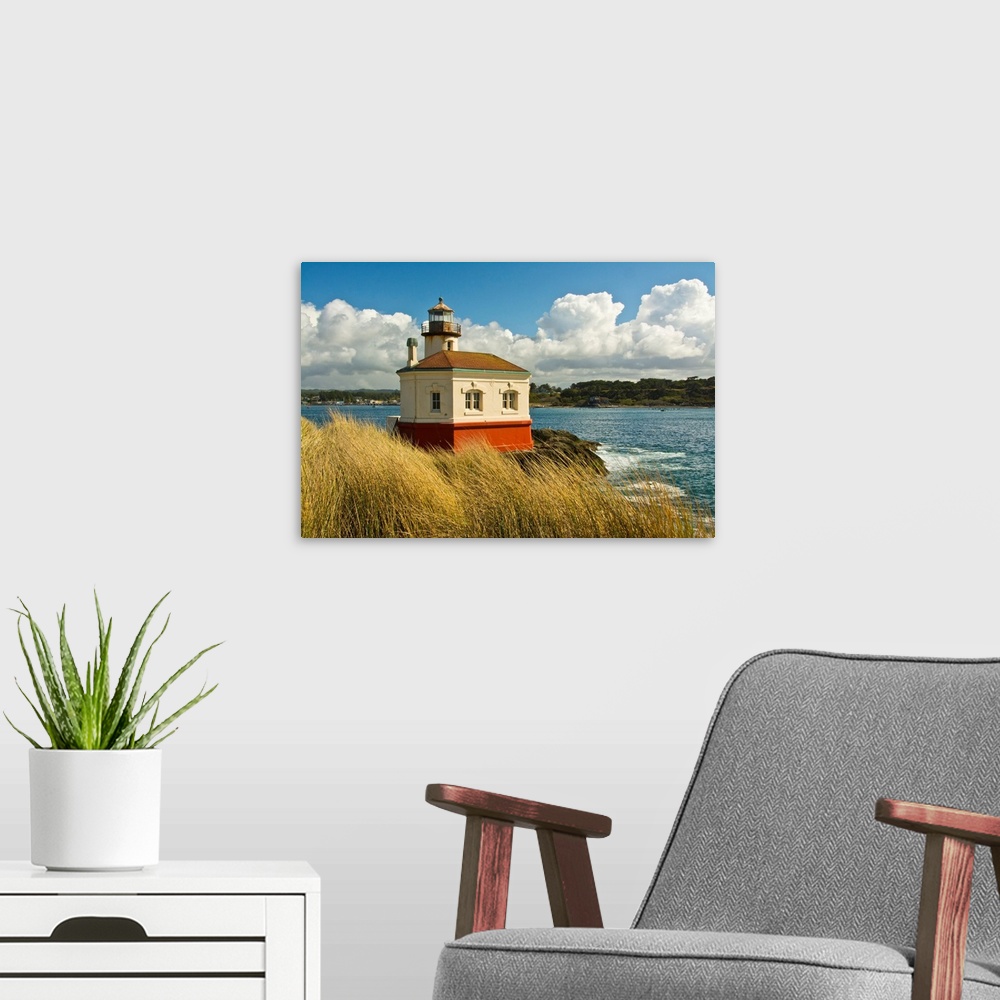 A modern room featuring afternoon, Coquille River Lighthouse from Bullards State Park, Oregon, USA