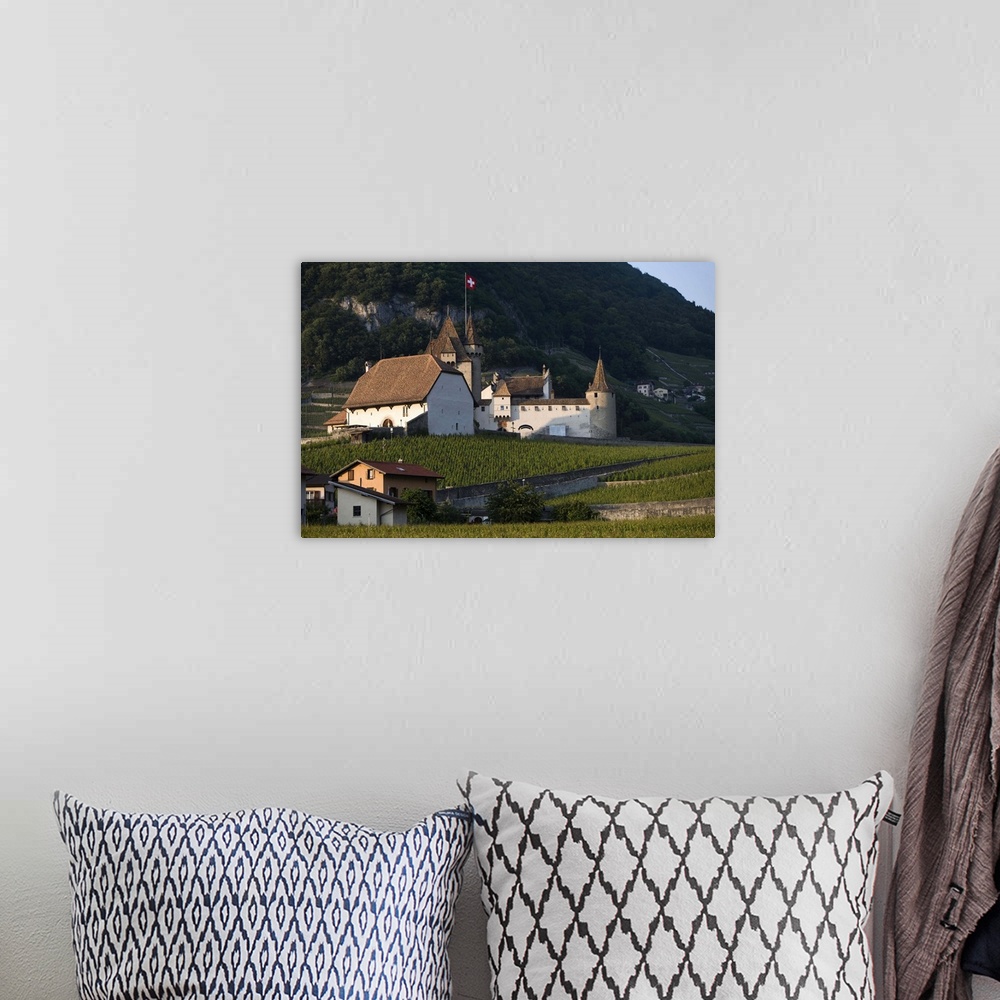 A bohemian room featuring Aigle Castle, vineyards, Vaud, Switzerland