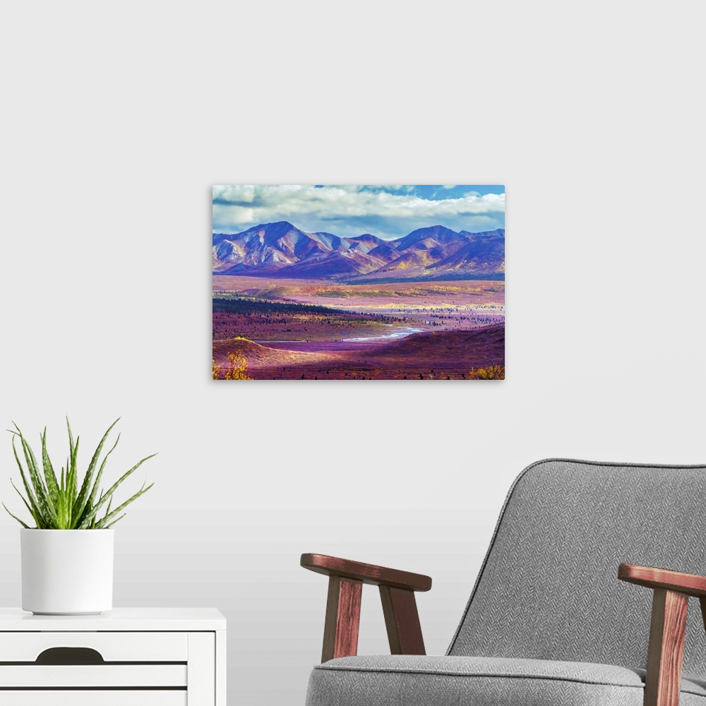 A modern room featuring Alaska, Denali National Park, Autumn Landscape Of Valley And Mountains