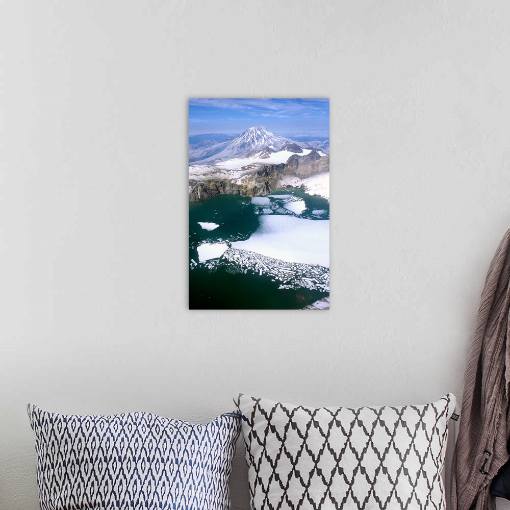 A bohemian room featuring North America, USA, Alaska, Katmai National Park. Aerial view of Mount Griggs towering behind the...