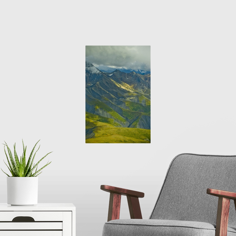 A modern room featuring Pacific Northwest, Alaska, Wrangell-St. Elias National Park. Rugged contours of the Granite Range.