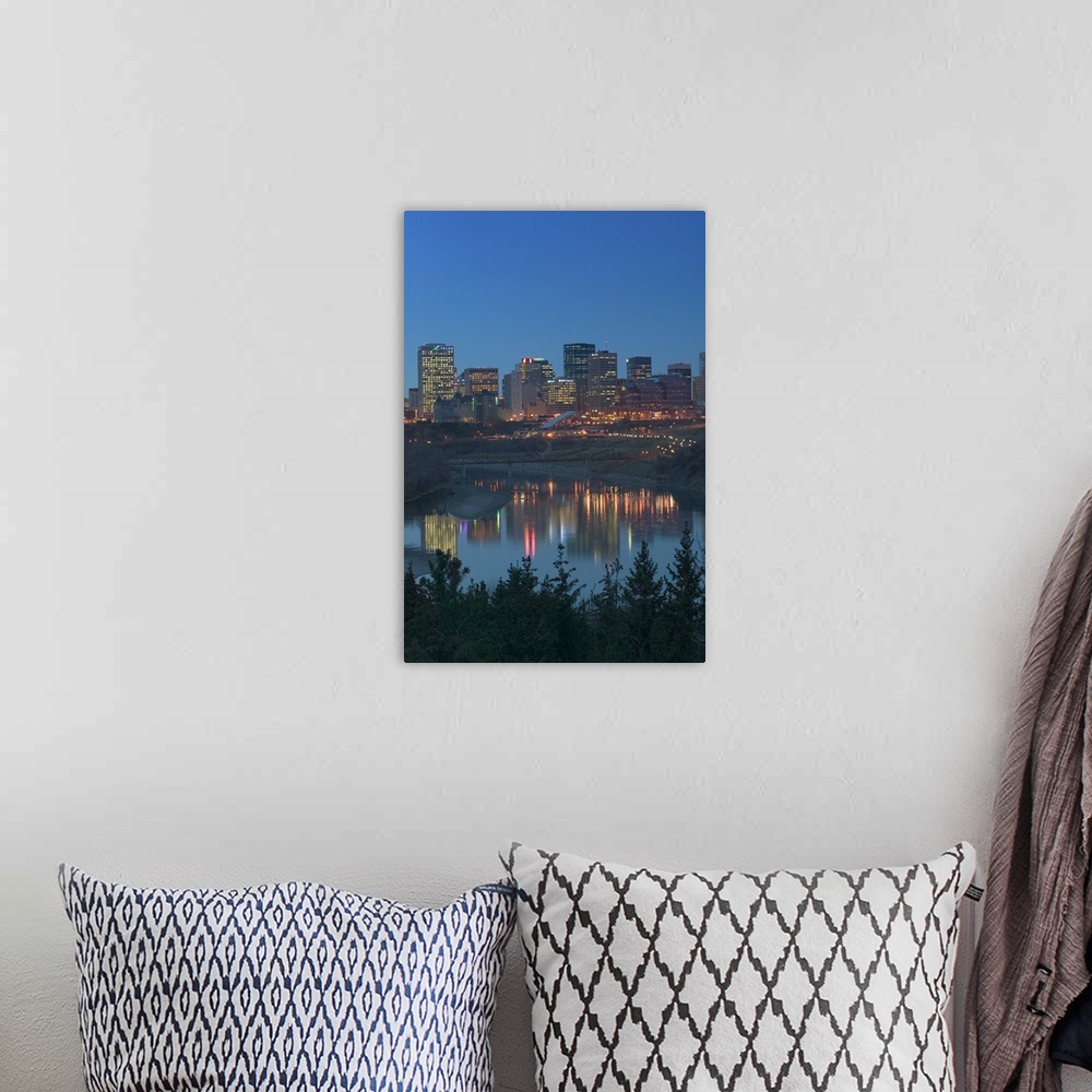 A bohemian room featuring Alberta, Edmonton, Downtown Skyline, Evening from above North Saskatchewan River