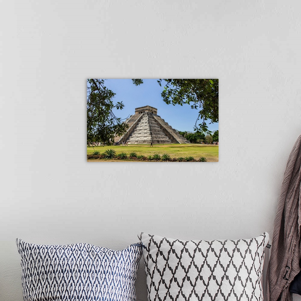 A bohemian room featuring Ancient step pyramid Kukulkan at Chichen Itza Mexico.