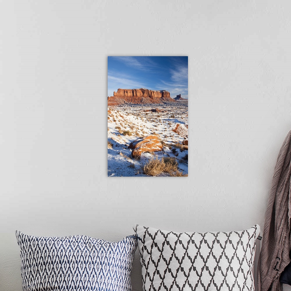 A bohemian room featuring USA, Arizona, Monument Valley Navajo Tribal Park. Monument Valley in the snow, morning.
