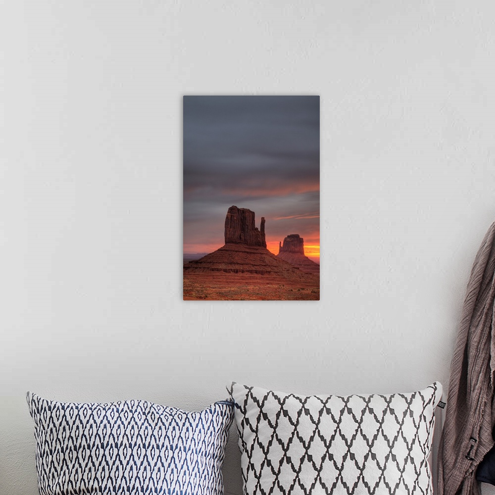 A bohemian room featuring Arizona, Monument Valley, The Mittens, at sunrise.
