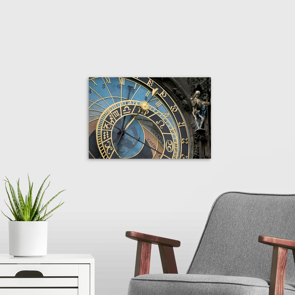 A modern room featuring Astronomical Clock on tower of Old Town Hall, Prague, Czech Republic