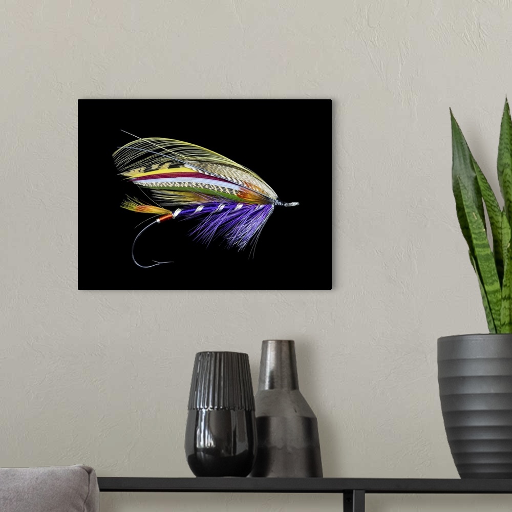 A modern room featuring Atlantic Salmon Fly Designs 'Purple Queen'