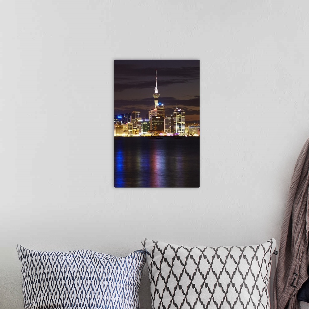A bohemian room featuring Auckland CBD, Skytower, and Waitemata Harbour, North Island, New Zealand.