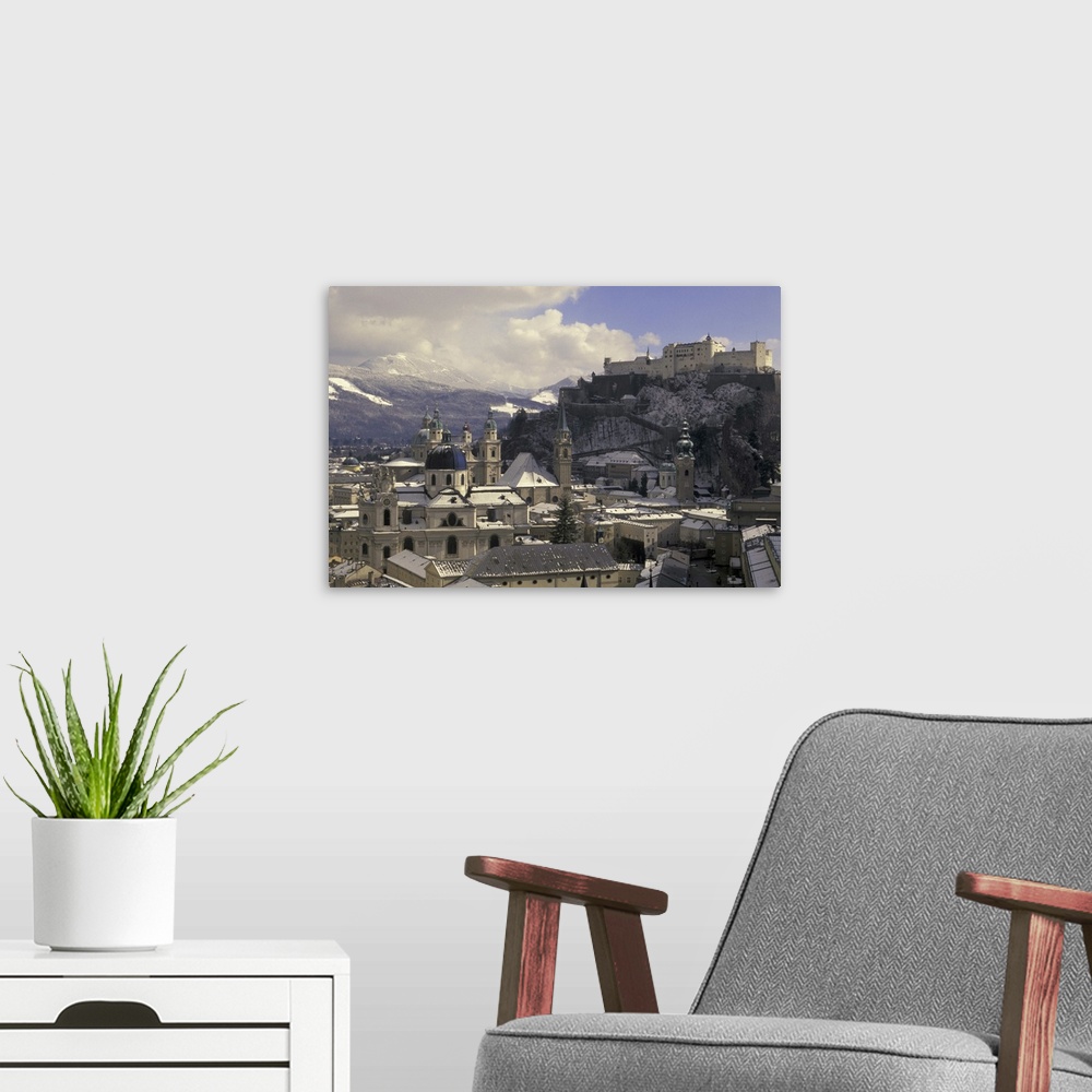 A modern room featuring Europe, Austria, Salzburg. Afternoon winter city view from Cafe Winkler.